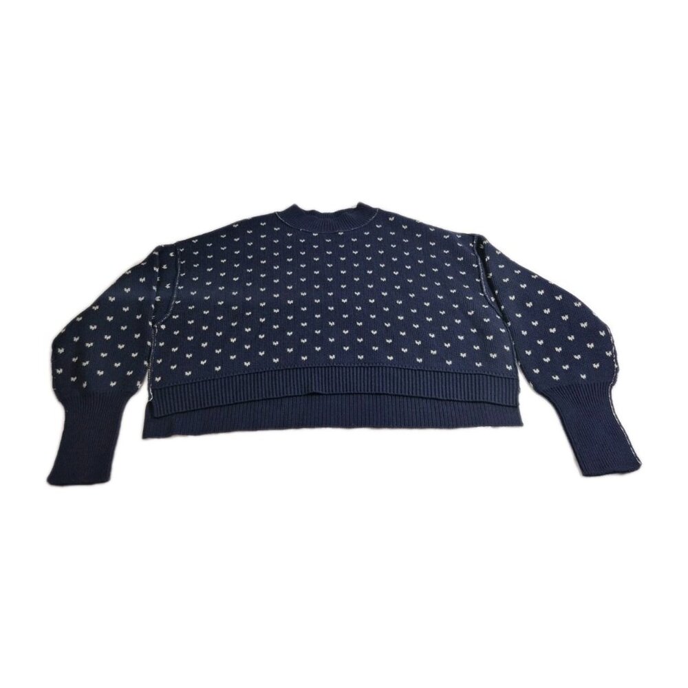 Free People Cropped Sweater Women's Size L Blue Easy Street Patterned Boxy (52)